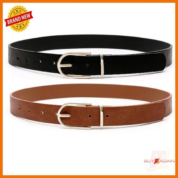 Faux Leather Belt for Jeans & Dresses, Adjustable 23-35 Inch Waist